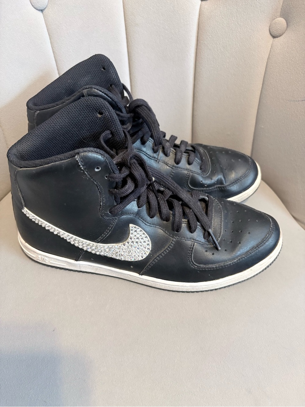 Nike Black High-Top Sneakers with Crystal Swoosh